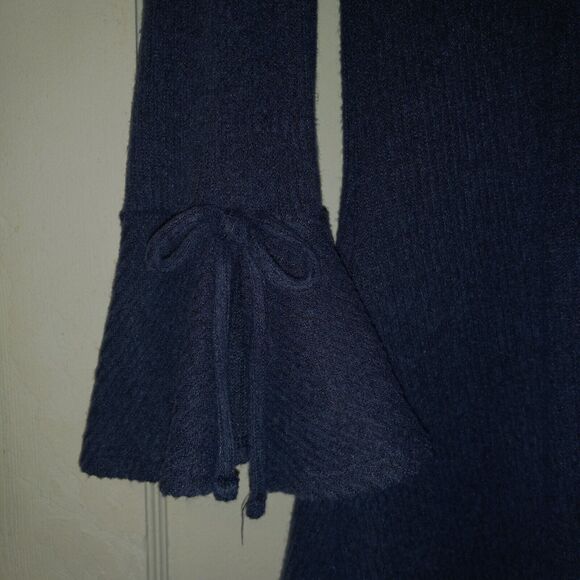 Lauren Conrad Mock Neck Ribbed Swing Dress-Small-3/4 Bell Sleeves-Ruffle Hem-Bow - Picture 5 of 10